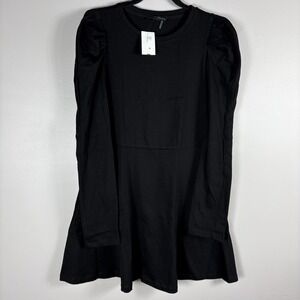 English Factory Women's Medium Black Long Sleeve Puff Sleeve Skater Dress‎ NWT